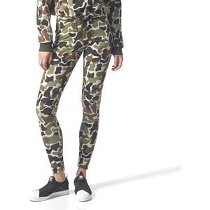 Adidas Leggings Womens Small Green Brown Camo Low Rise Street Trefoil Patch Y2K